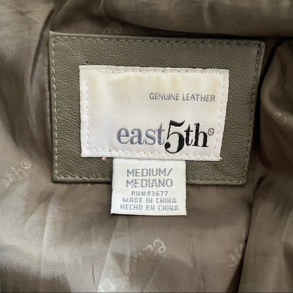 East 5th dark green full  front zip genuine leather jacket with pockets - Picture 9 of 13
